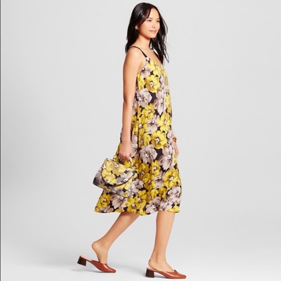 yellow and black midi dress